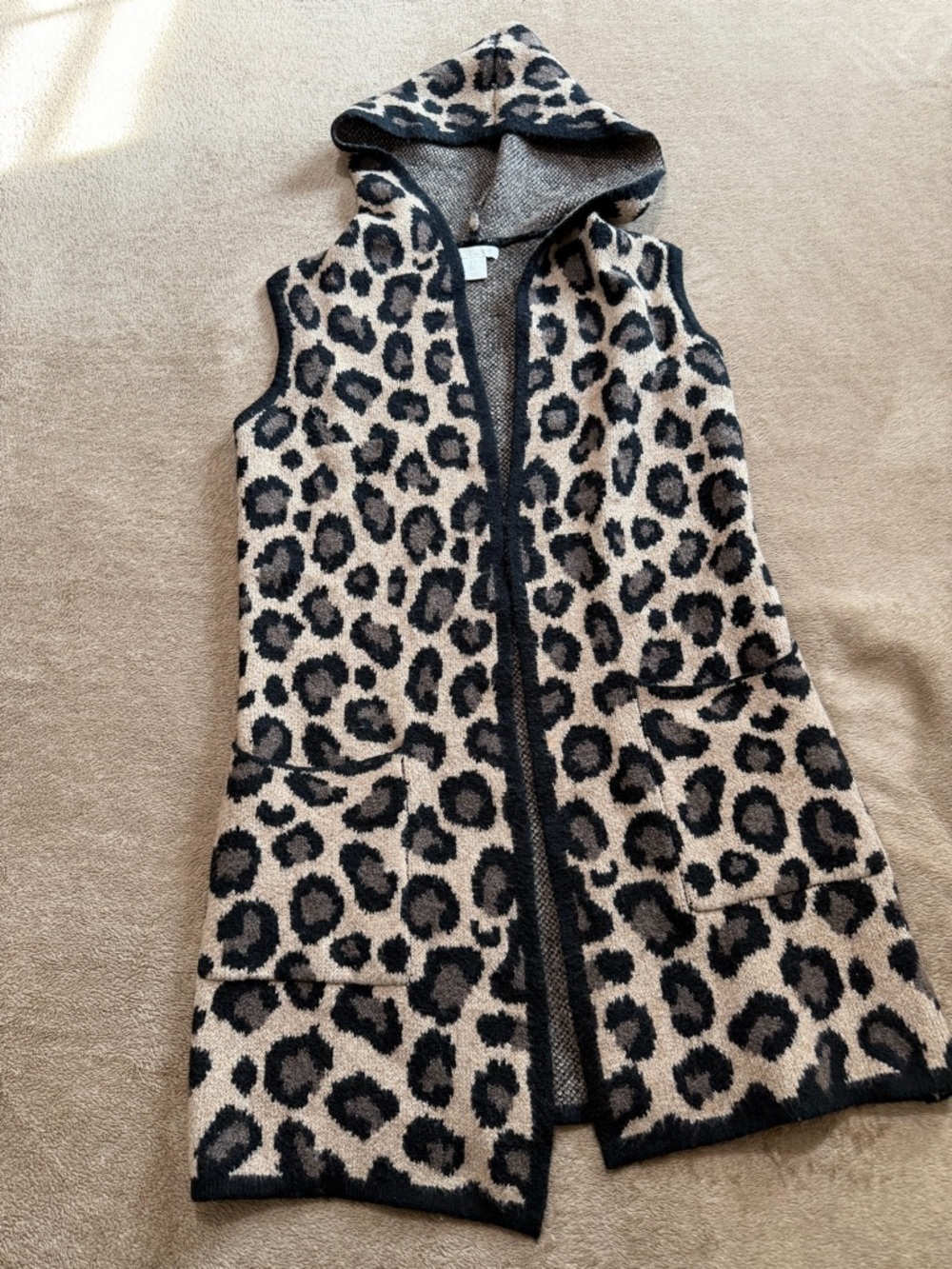 Christian Siriano Black and Tan Knit Hooded Vest